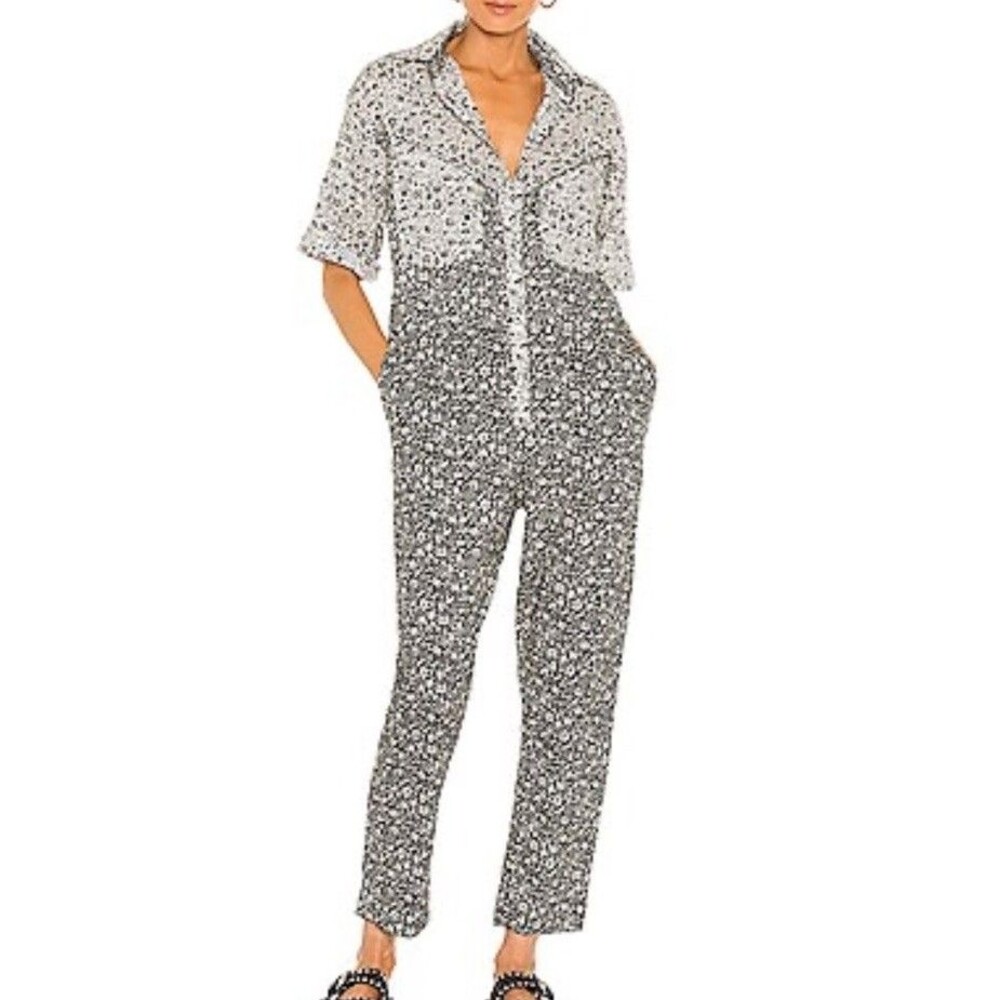 Overlover One Piece Cotton Jumpsuit Lolina Black & White Floral Flower Large